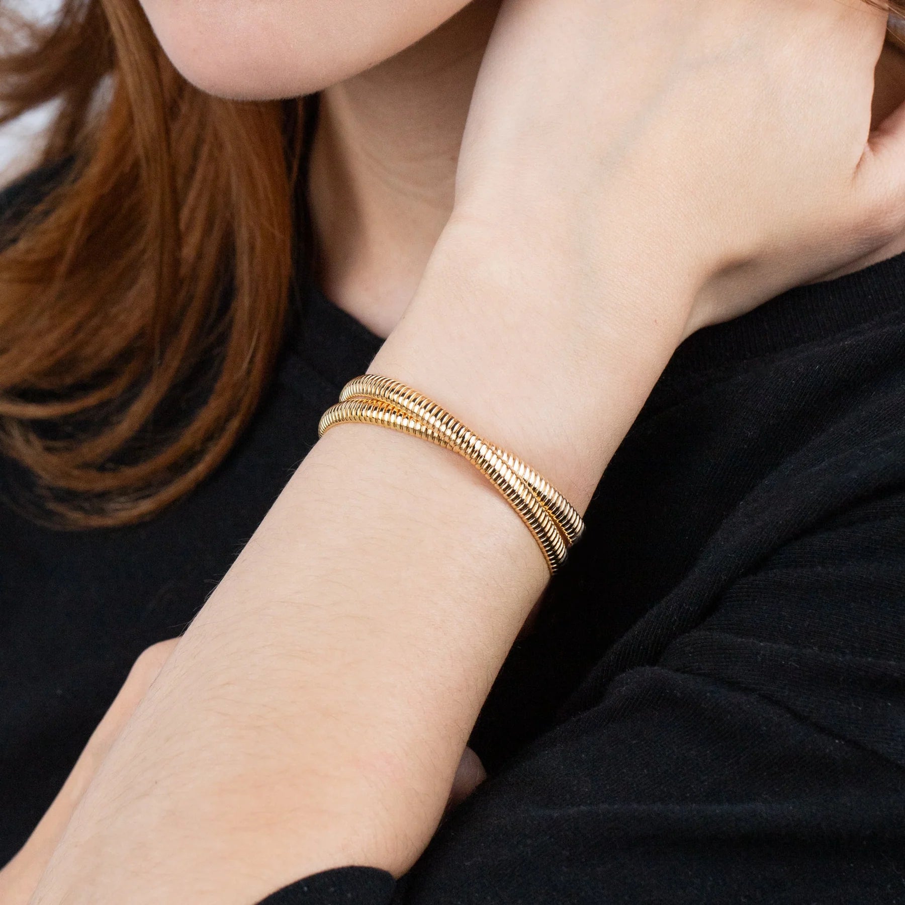 Double Snake Chain Bracelet 18CM –  CHAPA DE ORO 14K