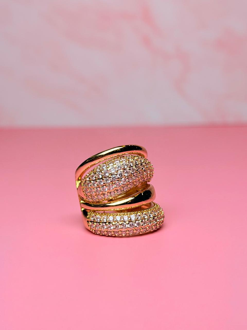 ANILLO AJUSTABLE DE 4 LINEAS CHUNCKY CON CIRCONIAS