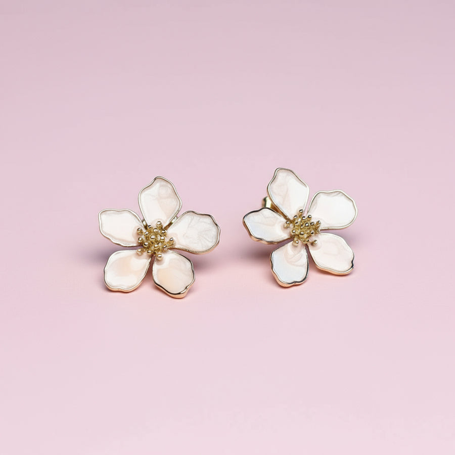 Aretes flor rosa modelo 2 ch18k