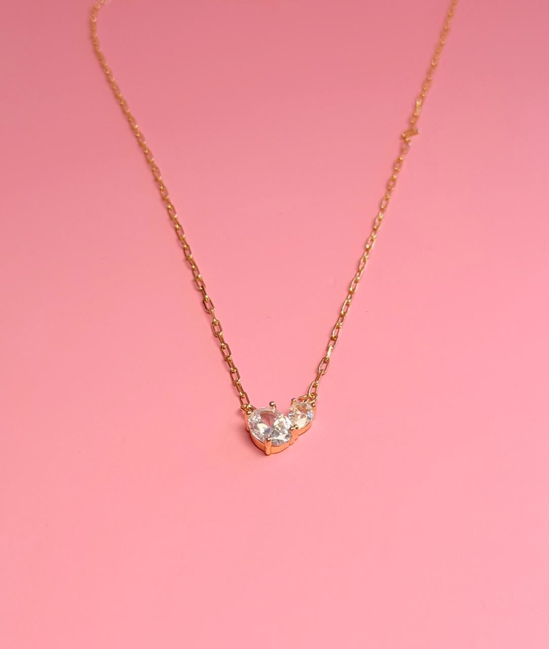 Long Link Necklace with Geometric Zirconias 46CM – 14K